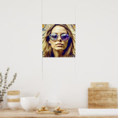 Poster Cool Lady avec réflexion dans ses lunettes de sole (Cuisine)