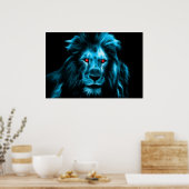 Poster Cool Lion Bleu Avec Portrait Des Yeux Bleus (Cuisine)