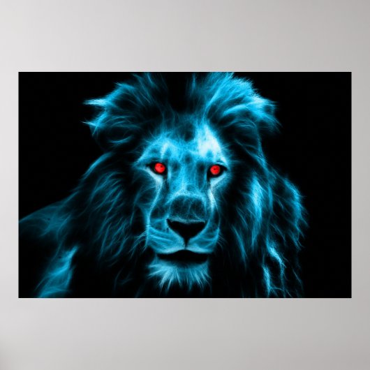 Poster Cool Lion Bleu Avec Portrait Des Yeux Bleus (Devant)
