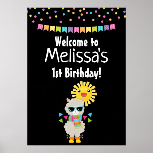 Poster Cool Llama et souriant Kawaii Anniversaire du sole (Devant)