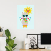 Poster Cool Llama et souriant Kawaii Sun (Bureau à domicile)