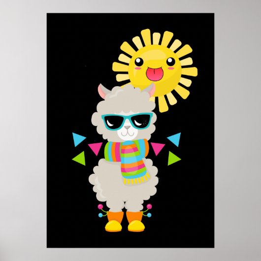 Poster Cool Llama et souriant Kawaii Sun (Devant)