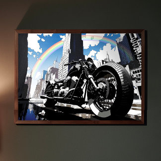 Poster Cool Motorcycle with Rainbow Pop Art Garage Art