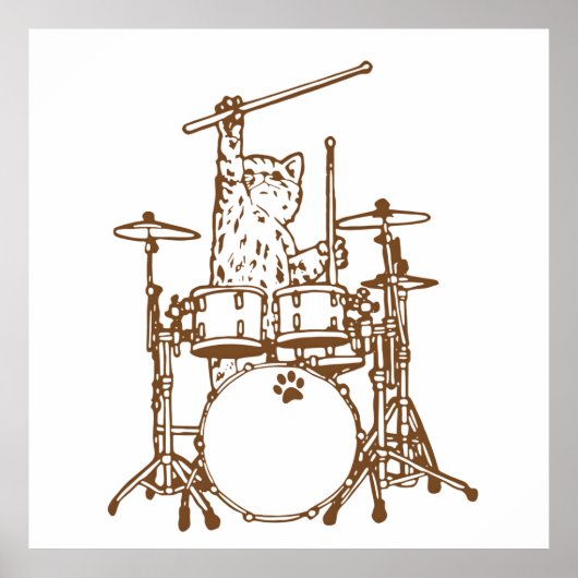 Poster Cool Musician Cat Playing Drums (Devant)