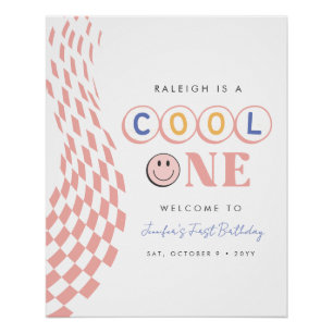 Poster Cool One Girl's First Birthday À damiers Retro