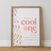 Poster Cool One Girl's First Birthday À damiers Retro