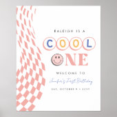 Poster Cool One Girl's First Birthday À damiers Retro (Devant)