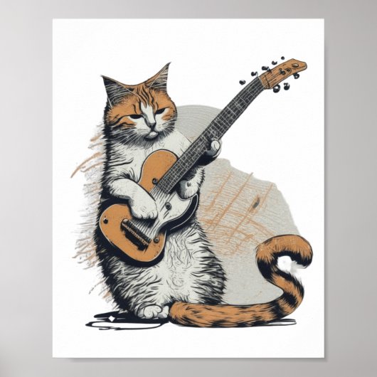 Poster Cool Orange Chat Jamming sur la guitare (Devant)
