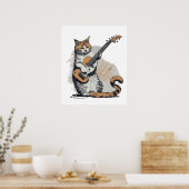 Poster Cool Orange Chat Jamming sur la guitare (Cuisine)