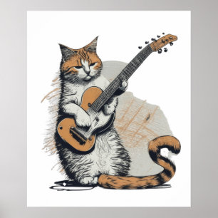 Poster Cool Orange Chat Jamming sur la guitare