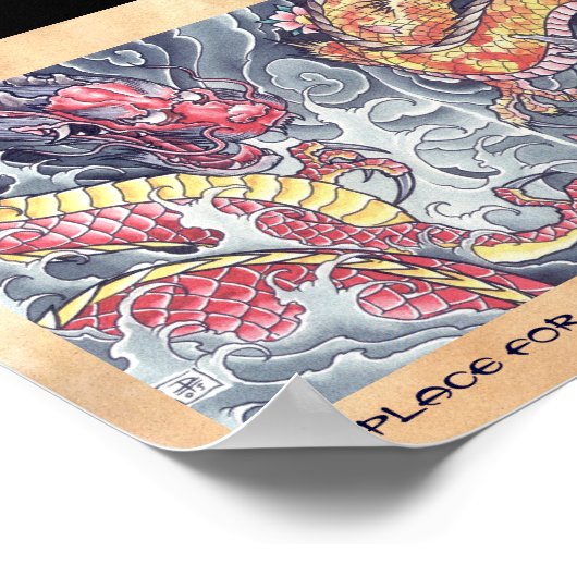 Poster Cool oriental dragon god tatouage (Coin)