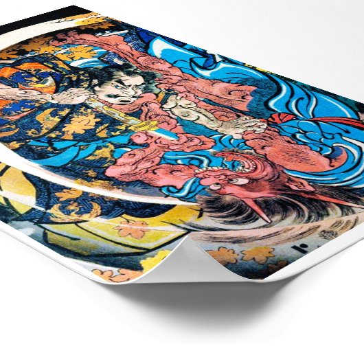 Poster Cool oriental japonais ancien Samurai démon combat (Coin)