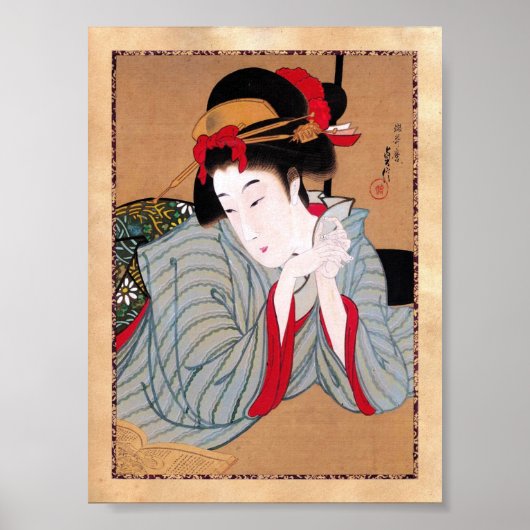 Poster Cool oriental japonais classique geisha lady art (Devant)