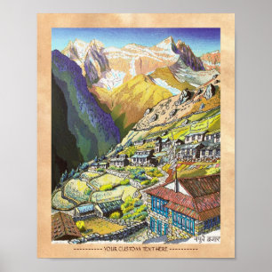 Poster Cool oriental Namche Bazar Nepal mountain art