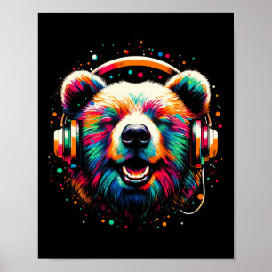Poster Cool Ours Casque Musique Art Noël Anniversaire