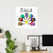Poster Cool Pickleball Paddle Sports Rainbow (Bureau à domicile)