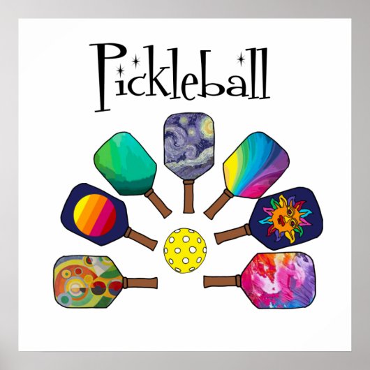 Poster Cool Pickleball Paddle Sports Rainbow (Devant)