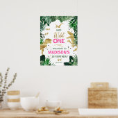 Poster Cool Pink Girl Dinosaurs Birthday Party Welcome (Cuisine)