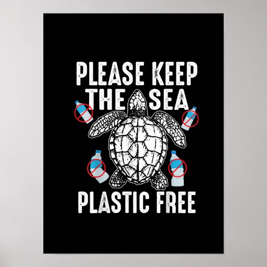 Poster "Cool Please Keep Sea Plastic Free Funny Turtle (Devant)