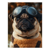 Poster Cool Pug Dog with Aviator Goggles & Cozy Sweater (Devant)