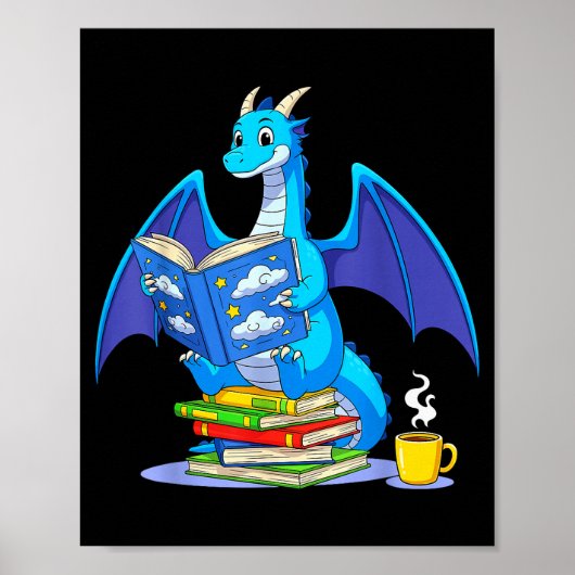 Poster Cool Reading Books Dragon Book Lover Bookworm Men (Devant)