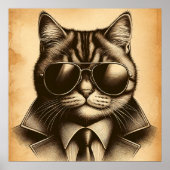 Poster Cool Retro Chat en Lunettes de soleil Aviator, Sep (Devant)
