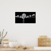 Poster Cool Retro Mic & notes musicales Black Custom (Cuisine)