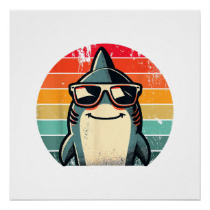 Poster Cool Retro Shark dans les lunettes de soleil les a