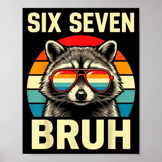 Poster Cool Retro Six Seven Bruh Raccoon Sungles Meme 67  (Devant)