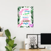 Poster Cool rose fille Dinosaur anniversaire bienvenue T- (Bureau à domicile)