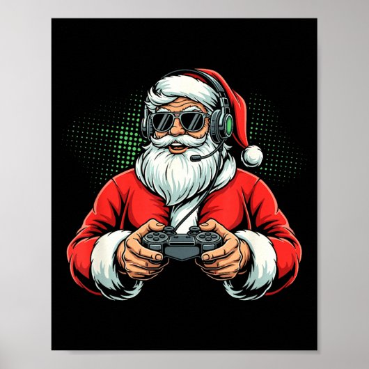 Poster Cool Santa Playing Video Games Christmas Gamer Boy (Devant)