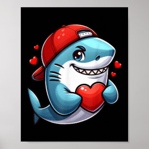 Poster Cool Shark Valentines Garçons Journée du Coeur Cou
