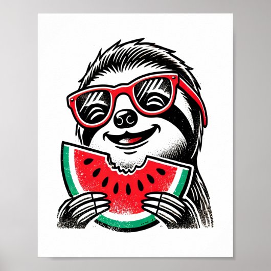 Poster Cool Sloth Manger de la pastèque (Devant)