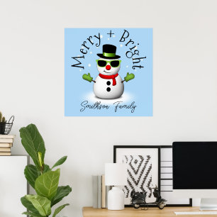 Poster Cool Snowman Joyeux Noël brillant Famille personna