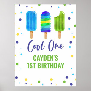 Poster Cool Un 1er anniversaire Ice Pop bleu vert