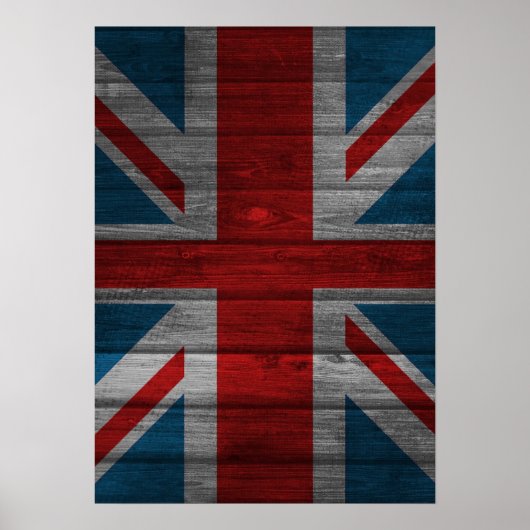 Poster Cool union jack flag gadrk grunk effets de bois (Devant)