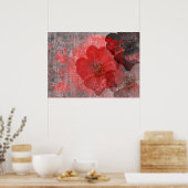 Poster Cool, unique art de fleurs de style asiatique gris (Cuisine)