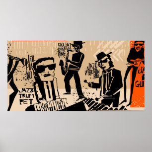 Poster cool vintage d'affiche du groupe de jazz avec trom