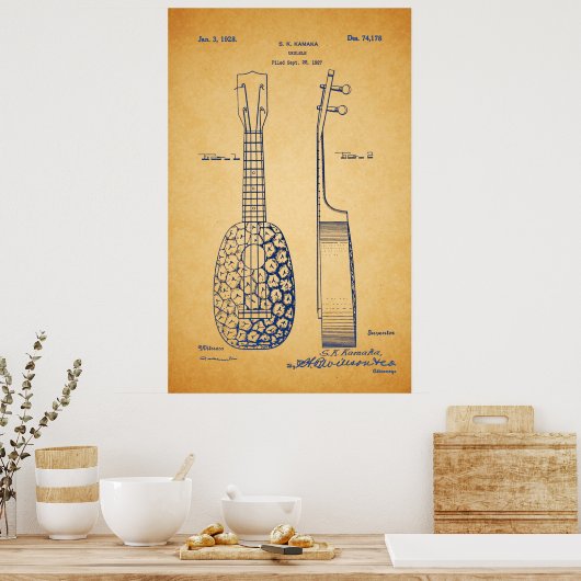 Poster Cool vintage Ukulele Patent Art (Cuisine)