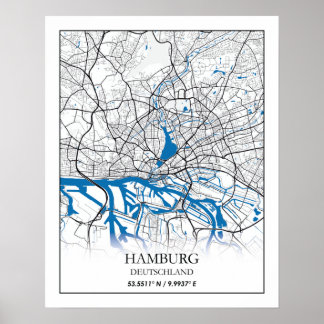 Poster Coordonnées de la carte de la ville de Hambourg Al