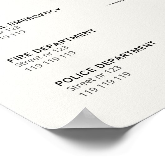 Poster Coordonnées d'urgence auberge bed & breakfast info (Coin)