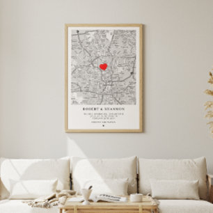 Poster Coordonnées Engagement Cœur Mariage Couple Carte