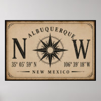 Coordonnées vintage d'Albuquerque Nouveau-Mexique