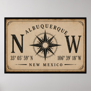 Poster Coordonnées vintage d'Albuquerque Nouveau-Mexique