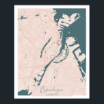 Poster Copenhagen Danemark Pink et Blue Cute Script<br><div class="desc">Copenhague Danemark rose et bleu mignon Script Street Carte</div>