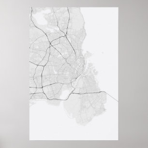 Poster Copenhague, Danemark Carte. (Noir sur blanc)