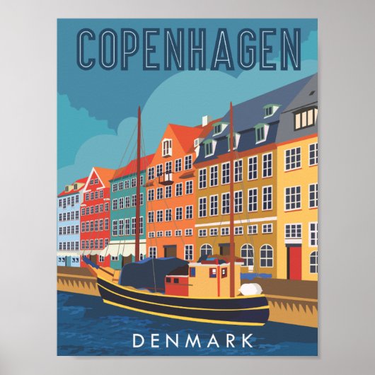 Poster Copenhague Danemark Illustration des lieux de voya (Devant)