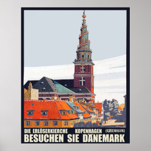 Poster Copenhague, Danemark. Maisons dans le centre-ville