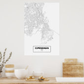 Poster Copenhague, Danemark (noir sur blanc) (Cuisine)