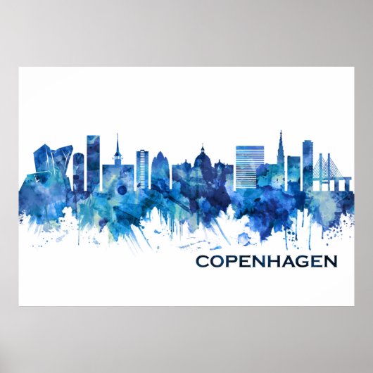 Poster Copenhague Danemark Skyline Blue (Devant)